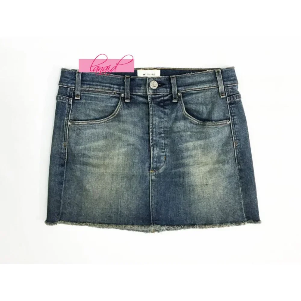 McGuire Deconstructed Denim Mini Skirt Stretchy Distressed Destroyed Ripped Jean